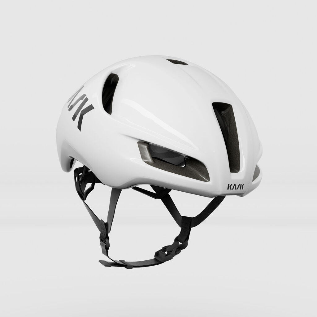 New White Kask Utopia Y Aero Triathlon helmet on a light gray backgroung