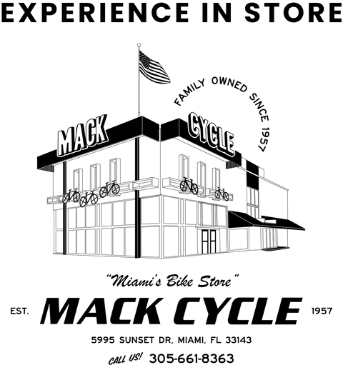 ICONIC MACK CYCLE BUILDING LOGO WITH ADDRESS AND PHONE NUMBER "MIAMI'S BIKE STORE"